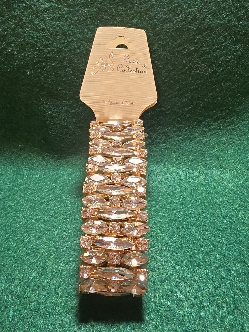 Gold Tone Stretch Bracelet with Clear Crystals